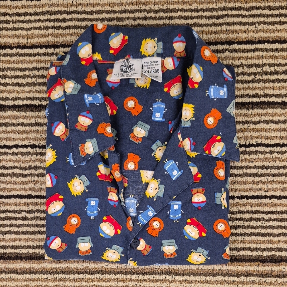 SOUTH PARK‎ Dark Navy Abstract Characters Cotton XL Short Sleeve Shirt VTG Y2K